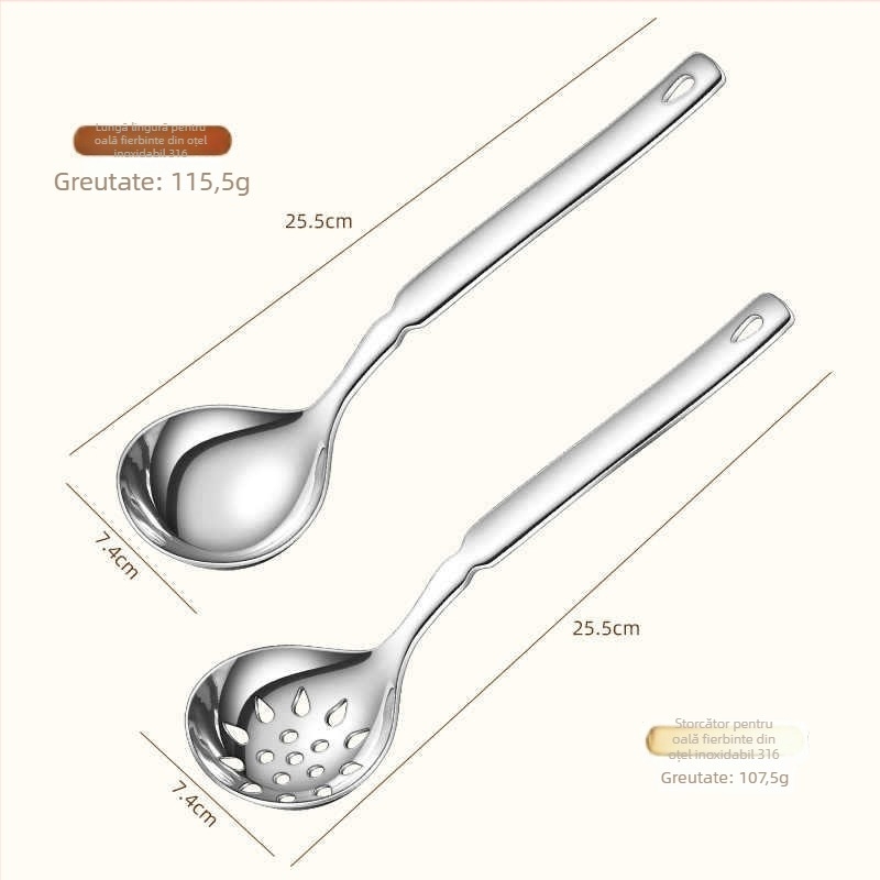 Lingură de bucătărie din oțel inoxidabil 316 – antiderapant, rezistentă la temperaturi înalte, protecție împotriva arsurilor (316 oțel inoxidabil; antiderapant; rezistentă la temperaturi înalte; protecție împotriva arsurilor)