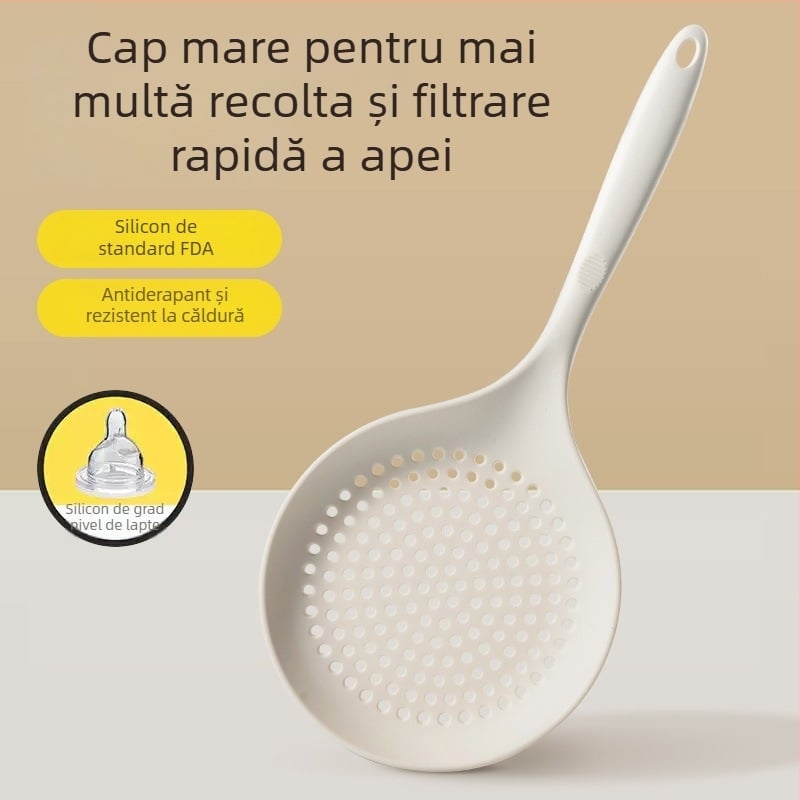 Lingură din silicon cu mâner lung, rezistentă la temperaturi înalte, antiaderentă, filtr de scurgere pentru tăiței și găluște