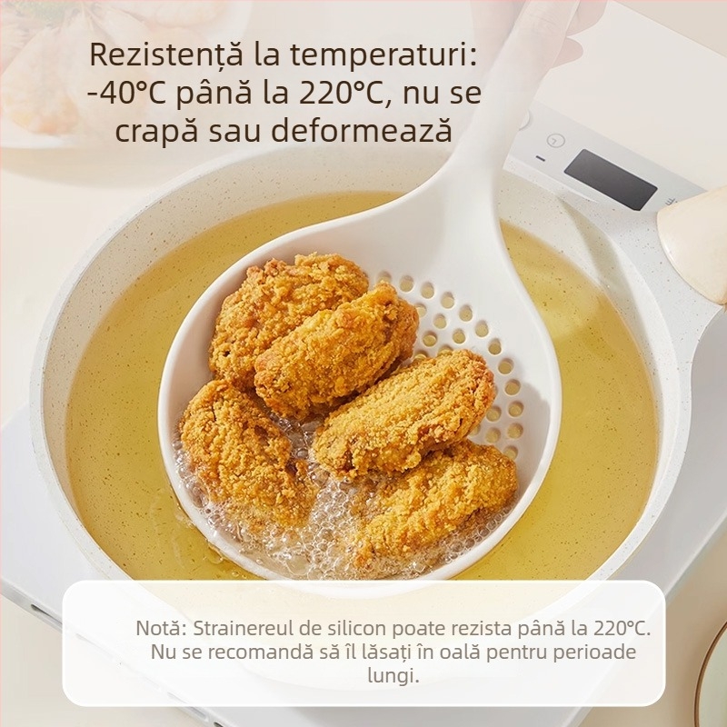 Lingură din silicon cu mâner lung, rezistentă la temperaturi înalte, antiaderentă, filtr de scurgere pentru tăiței și găluște