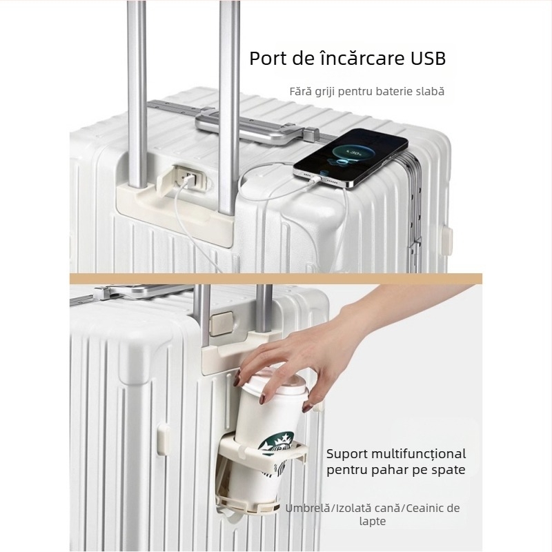 Bagaj Big Mouth Monkey din ABS+PC cu extensie, impermeabil, port de încărcare și suport pentru o ceașcă, roți universale, 4 kg, încuietoare cu combinație obișnuită