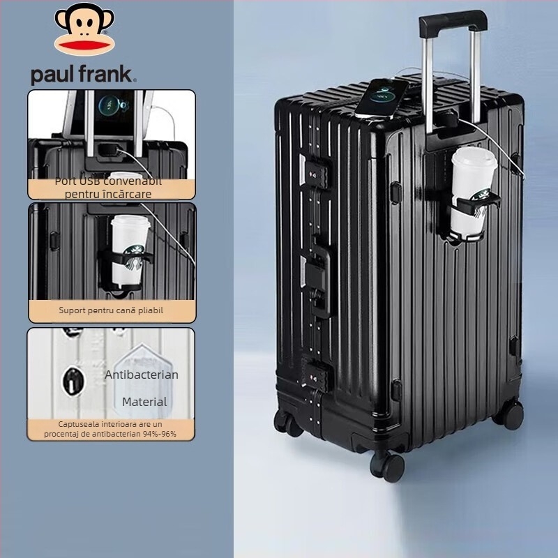 Bagaj Big Mouth Monkey din ABS+PC cu extensie, impermeabil, port de încărcare și suport pentru o ceașcă, roți universale, 4 kg, încuietoare cu combinație obișnuită