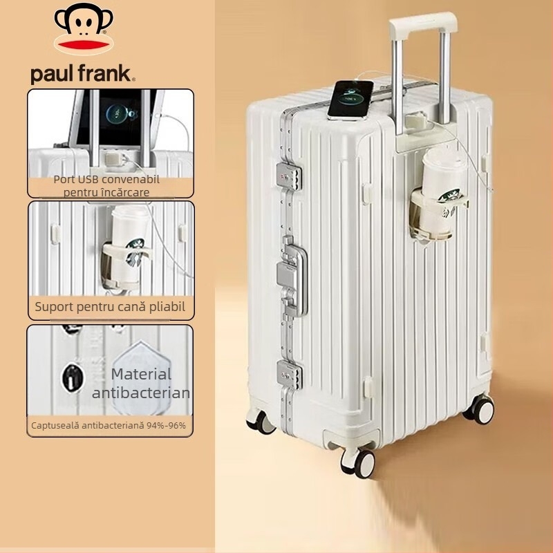 Bagaj Big Mouth Monkey din ABS+PC cu extensie, impermeabil, port de încărcare și suport pentru o ceașcă, roți universale, 4 kg, încuietoare cu combinație obișnuită