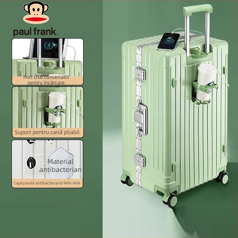 Bagaj Big Mouth Monkey din ABS+PC cu extensie, impermeabil, port de încărcare și suport pentru o ceașcă, roți universale, 4 kg, încuietoare cu combinație obișnuită