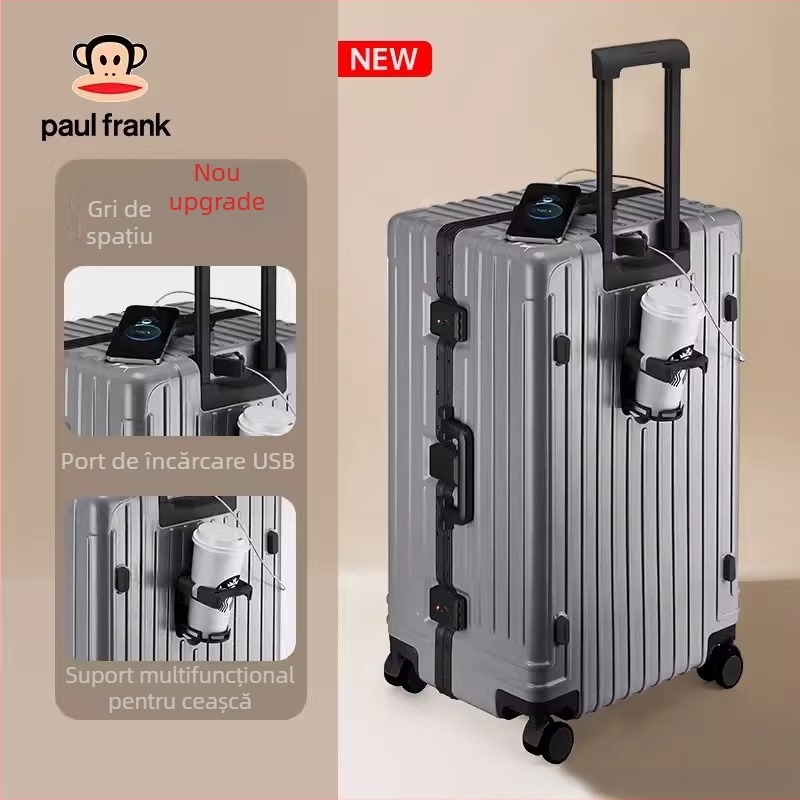 Bagaj Big Mouth Monkey din ABS+PC cu extensie, impermeabil, port de încărcare și suport pentru o ceașcă, roți universale, 4 kg, încuietoare cu combinație obișnuită