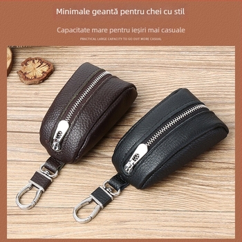 Geantă pentru chei din piele naturală, culoare solidă, 1 pli, stil urban minimalist