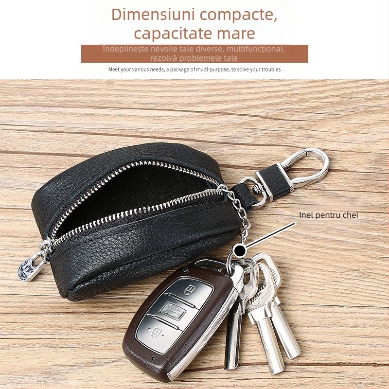 Geantă pentru chei din piele naturală, culoare solidă, 1 pli, stil urban minimalist