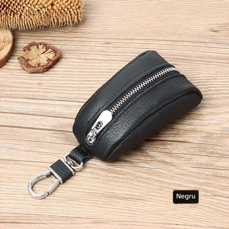 Geantă pentru chei din piele naturală, culoare solidă, 1 pli, stil urban minimalist