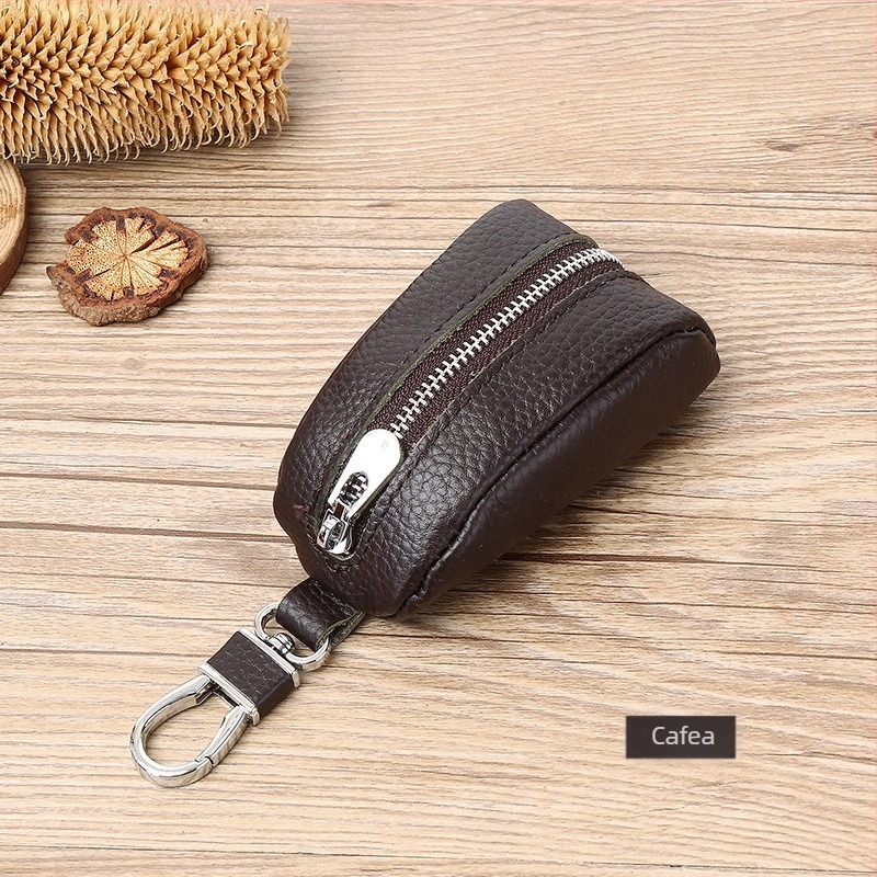 Geantă pentru chei din piele naturală, culoare solidă, 1 pli, stil urban minimalist