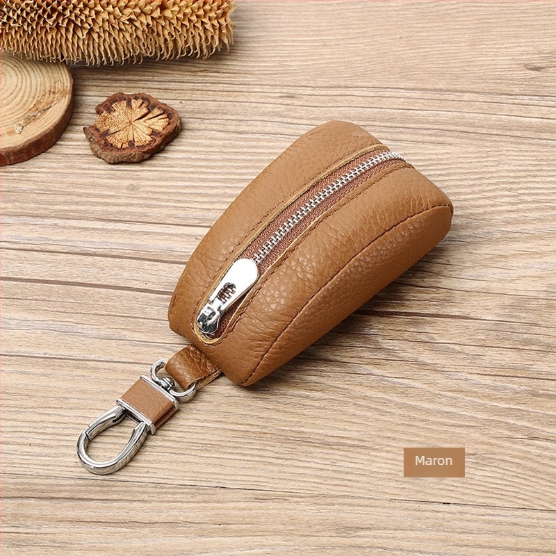 Geantă pentru chei din piele naturală, culoare solidă, 1 pli, stil urban minimalist