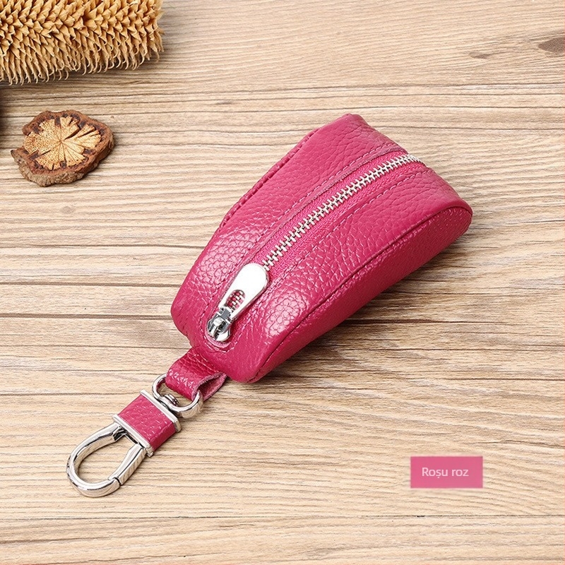 Geantă pentru chei din piele naturală, culoare solidă, 1 pli, stil urban minimalist