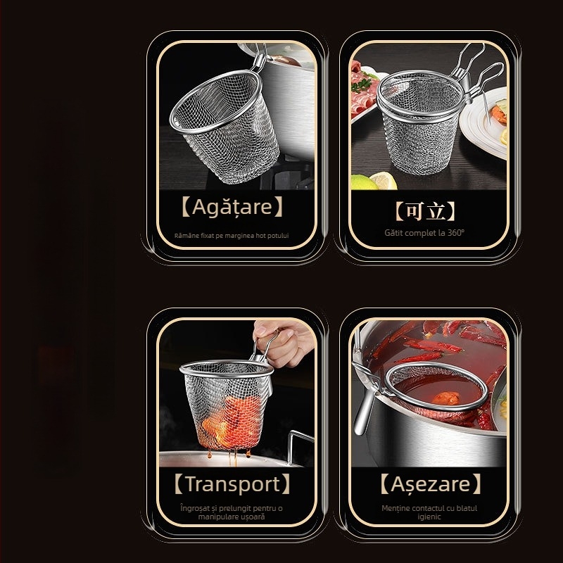 Skimmer pentru oală fierbinte - oțel inoxidabil 304, de calitate alimentară, rezistent la temperaturi înalte, margine de agățare