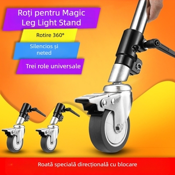 Bază de iluminat cu trepied și roți cu frână, aliaj de aluminiu, suport universal pentru cameră