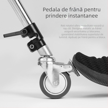 Bază de iluminat cu trepied și roți cu frână, aliaj de aluminiu, suport universal pentru cameră