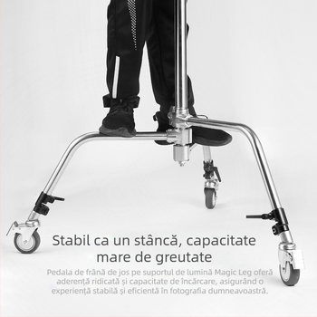 Bază de iluminat cu trepied și roți cu frână, aliaj de aluminiu, suport universal pentru cameră