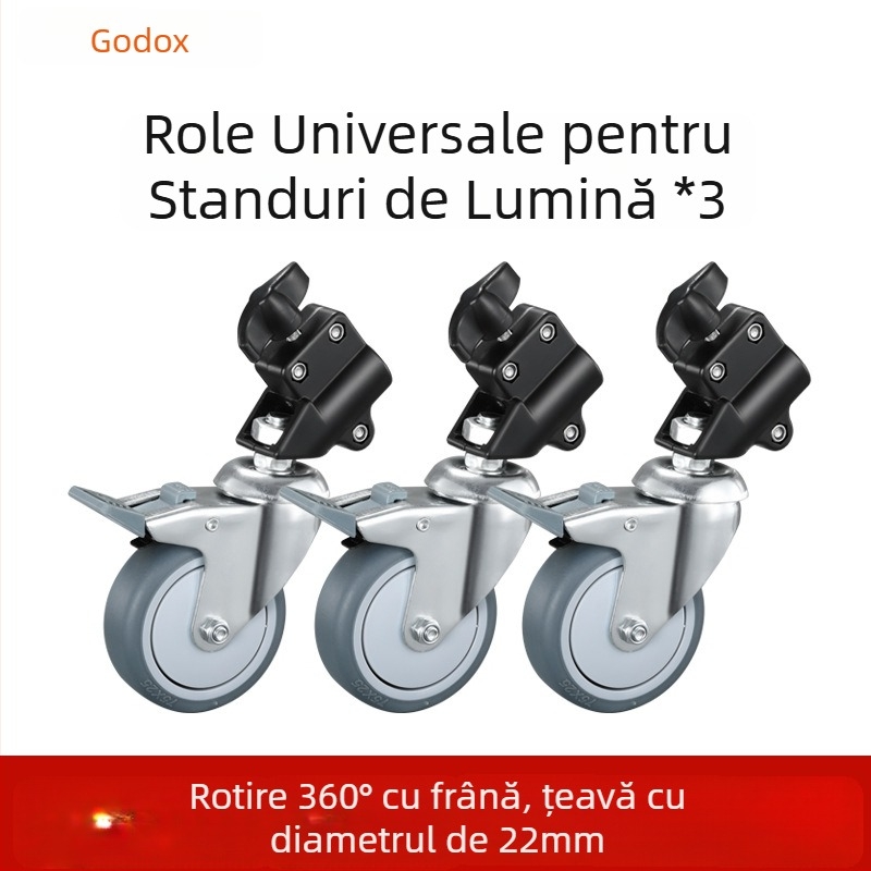 Bază de iluminat cu trepied și roți cu frână, aliaj de aluminiu, suport universal pentru cameră