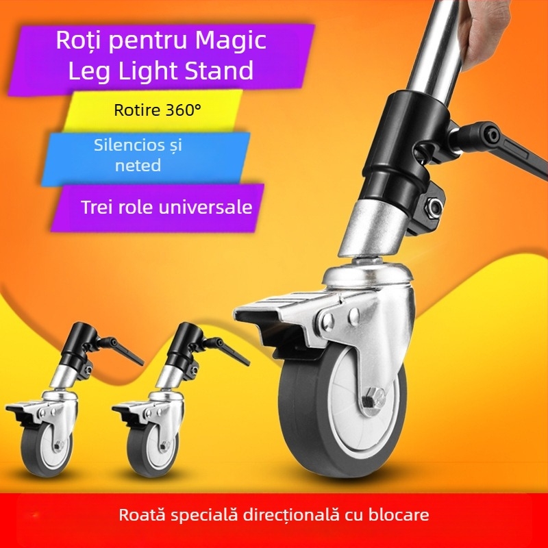 Bază de iluminat cu trepied și roți cu frână, aliaj de aluminiu, suport universal pentru cameră