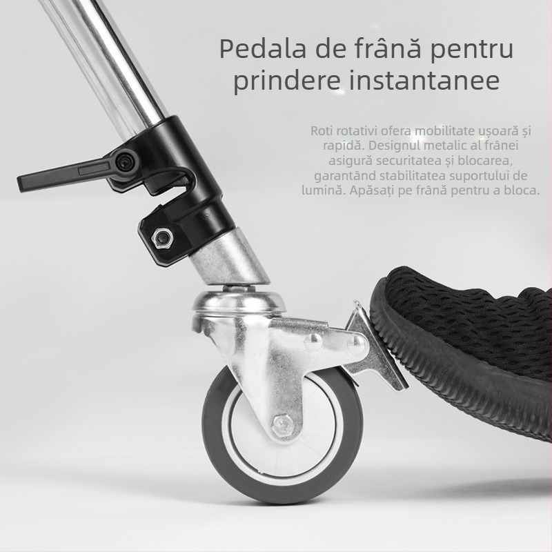 Bază de iluminat cu trepied și roți cu frână, aliaj de aluminiu, suport universal pentru cameră