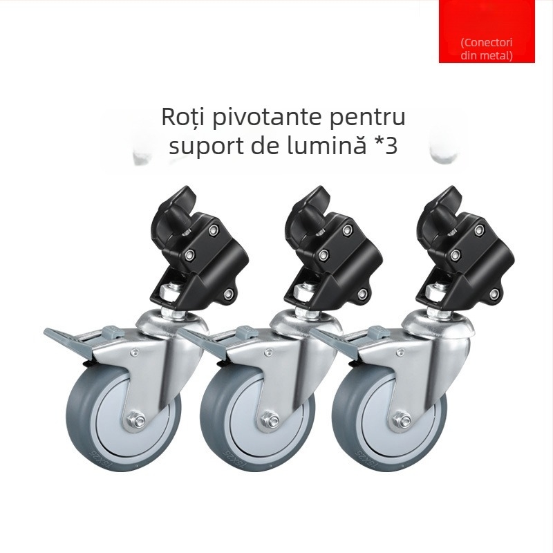 Bază de iluminat cu trepied și roți cu frână, aliaj de aluminiu, suport universal pentru cameră