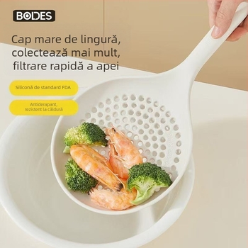 Lingură de strecurat din silicon pentru gătit, rezistentă la temperaturi înalte, cu mâner din plastic, pentru tăiței și găluște, multifuncțională