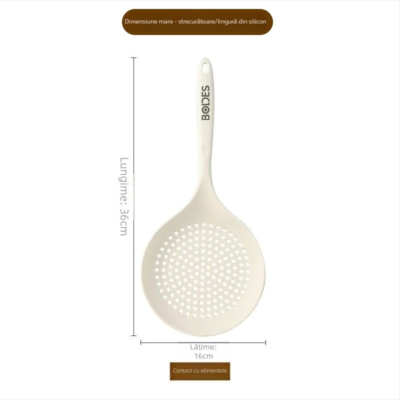 Lingură de strecurat din silicon pentru gătit, rezistentă la temperaturi înalte, cu mâner din plastic, pentru tăiței și găluște, multifuncțională