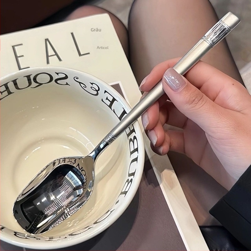 Lingură din oțel inoxidabil, stil lux ușor retro, culoare solidă, finisaj polizat cu apă, pentru adulți