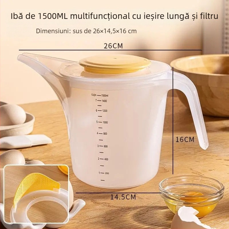 Cană de măsurare cu gură lungă pentru turnare aluat și lichide, capacitate mare, scară gradată, din plastic