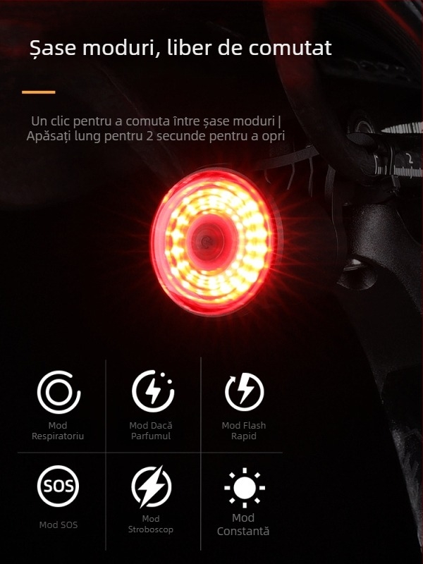 Lumina din spate pentru bicicletă ESLNF cu autonomie mare, pentru MTB și biciclete de oraș, lumină de avertizare pentru plimbări nocturne, accesoriu inteligent