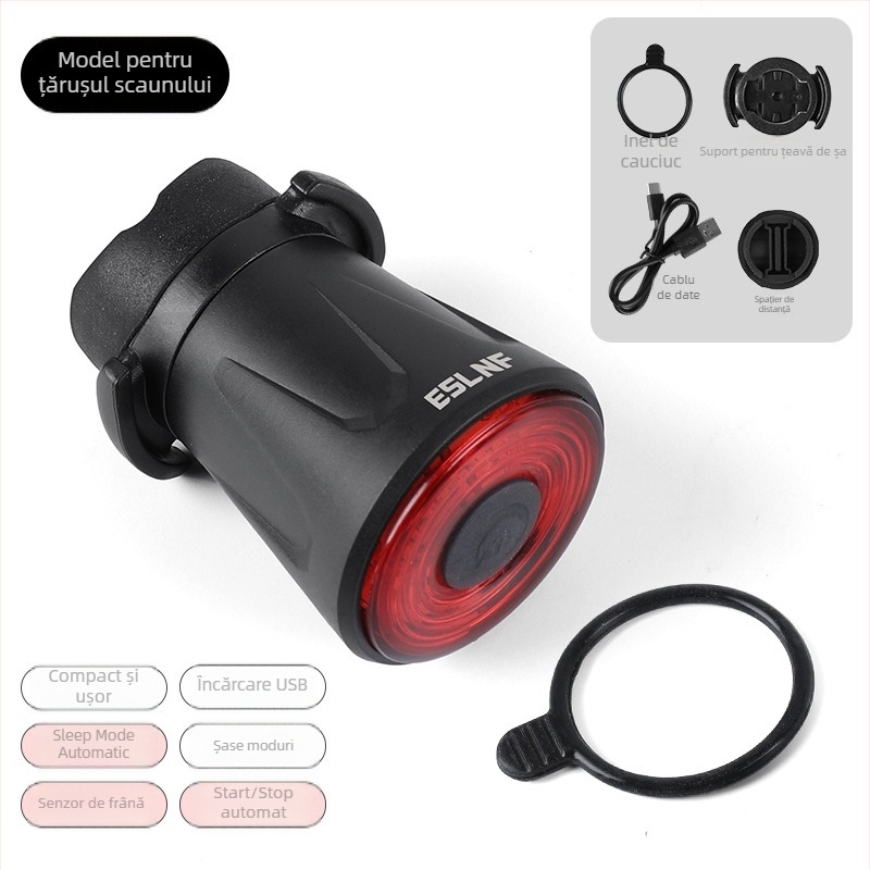 Lumina din spate pentru bicicletă ESLNF cu autonomie mare, pentru MTB și biciclete de oraș, lumină de avertizare pentru plimbări nocturne, accesoriu inteligent