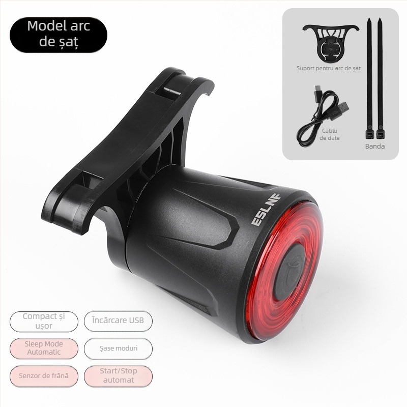 Lumina din spate pentru bicicletă ESLNF cu autonomie mare, pentru MTB și biciclete de oraș, lumină de avertizare pentru plimbări nocturne, accesoriu inteligent