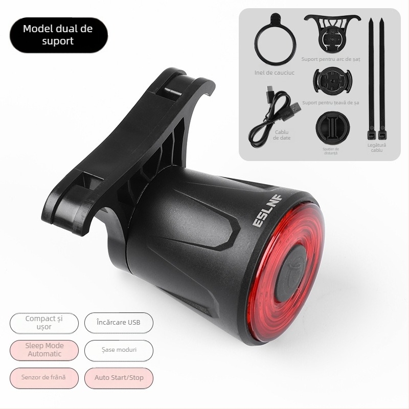 Lumina din spate pentru bicicletă ESLNF cu autonomie mare, pentru MTB și biciclete de oraș, lumină de avertizare pentru plimbări nocturne, accesoriu inteligent