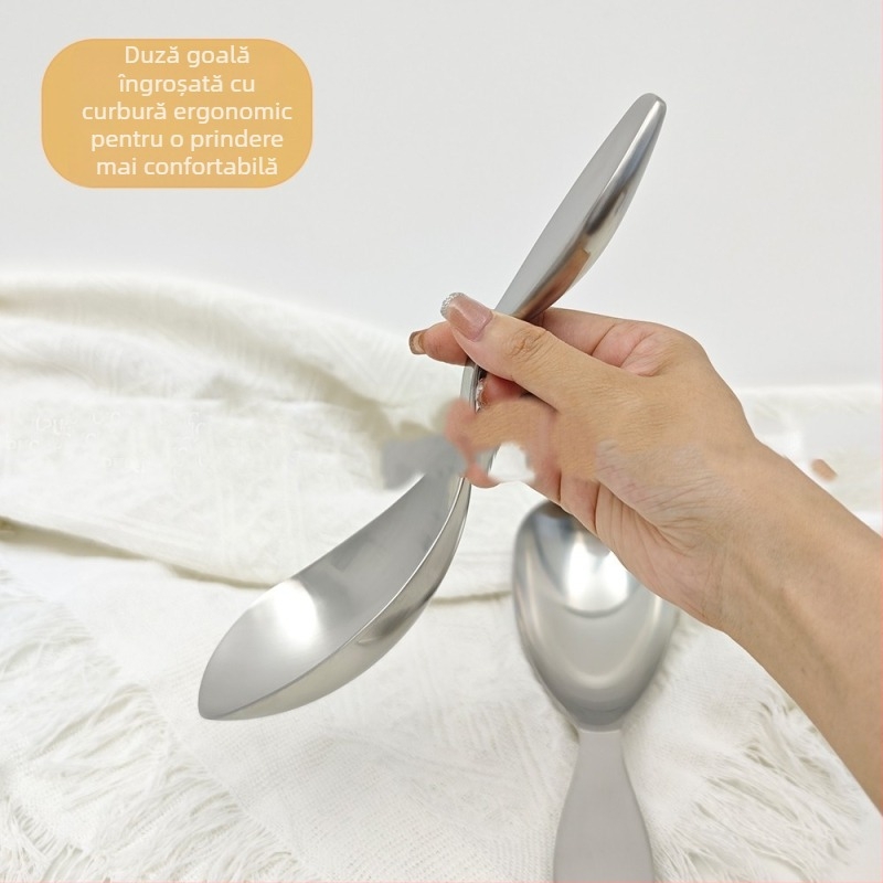 Lingură de servire, oțel inoxidabil 304, finisaj mat, mâner gros și lung, lucrat manual