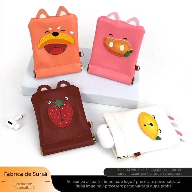 Portofel de monede cu model fructe-animale, material PU, fără căptușeală, unisex, pentru uz zilnic