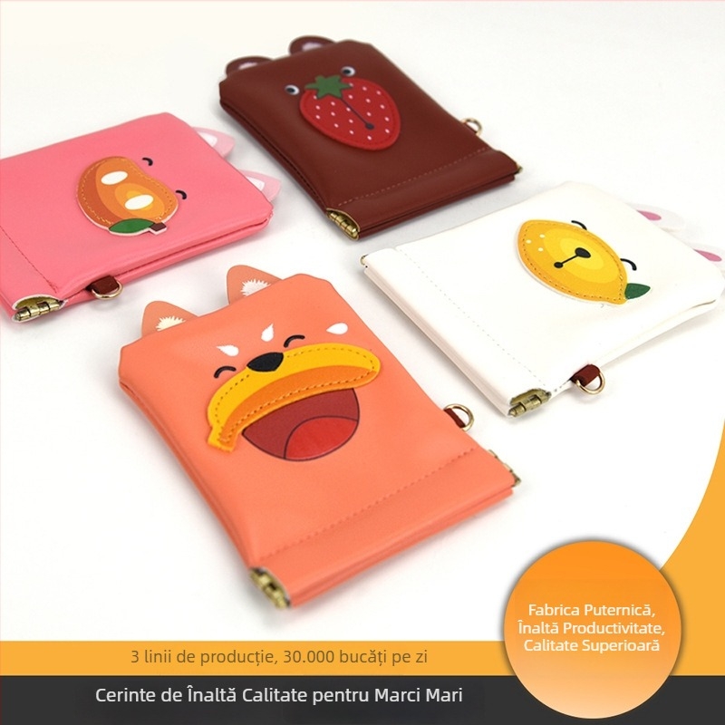 Portofel de monede cu model fructe-animale, material PU, fără căptușeală, unisex, pentru uz zilnic