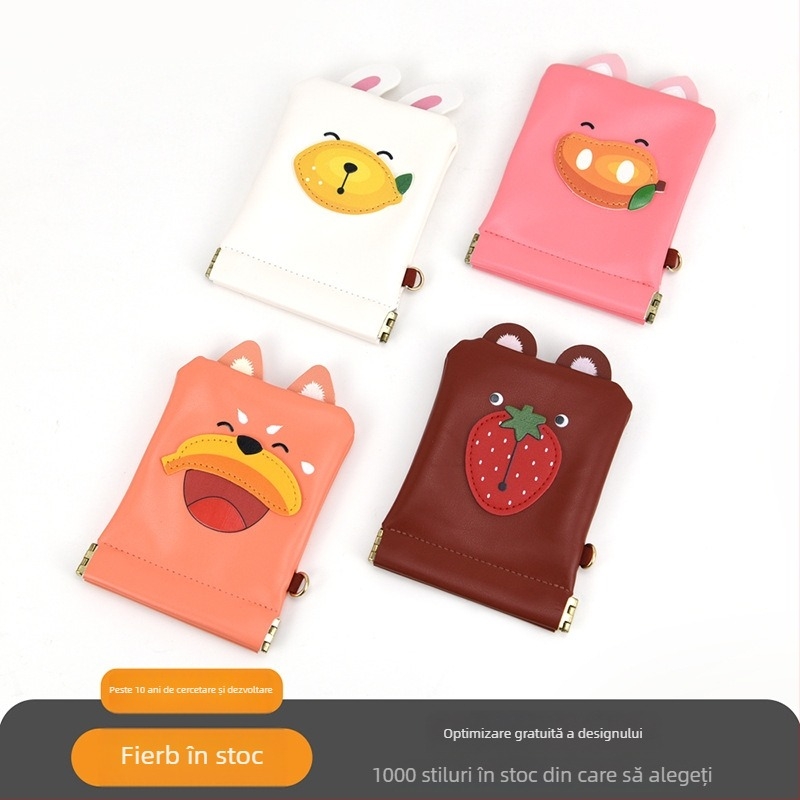 Portofel de monede cu model fructe-animale, material PU, fără căptușeală, unisex, pentru uz zilnic