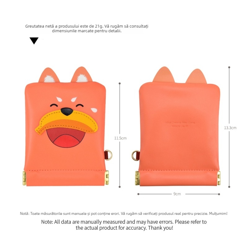 Portofel de monede cu model fructe-animale, material PU, fără căptușeală, unisex, pentru uz zilnic