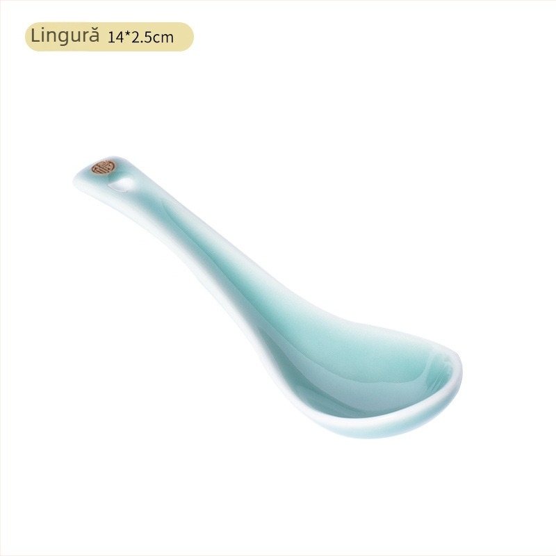 Lingură de supă Longquan Celadon - stil modern minimalist, model monocrom, logo imprimat, personalizare disponibilă
