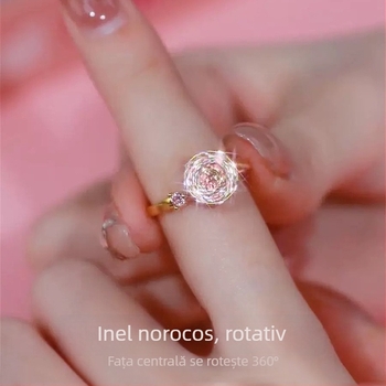 Inel pentru femei cu floare, design rotativ, din cupru, placare electrolitică