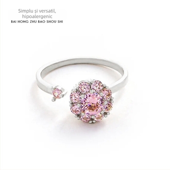 Inel pentru femei cu floare, design rotativ, din cupru, placare electrolitică