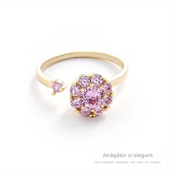 Inel pentru femei cu floare, design rotativ, din cupru, placare electrolitică