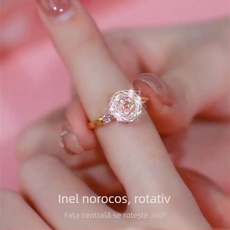 Inel pentru femei cu floare, design rotativ, din cupru, placare electrolitică