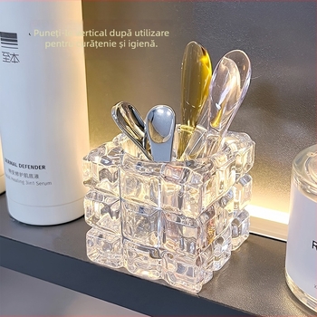 Organizator cosmetic cu oglindă de birou din sticlă și suport pentru spatulă, Model 0107, Saint-wang, sticlă, Origine Zhejiang, stil minimalist modern