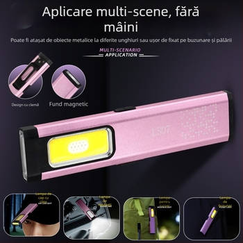 Lanternă LED manuală cu magneți, impermeabilă, mini, portabilă, iluminare de urgență pentru exterior — corp din aliaj de aluminiu, baterie 850 mAh, 10W, sursă LED, încărcare