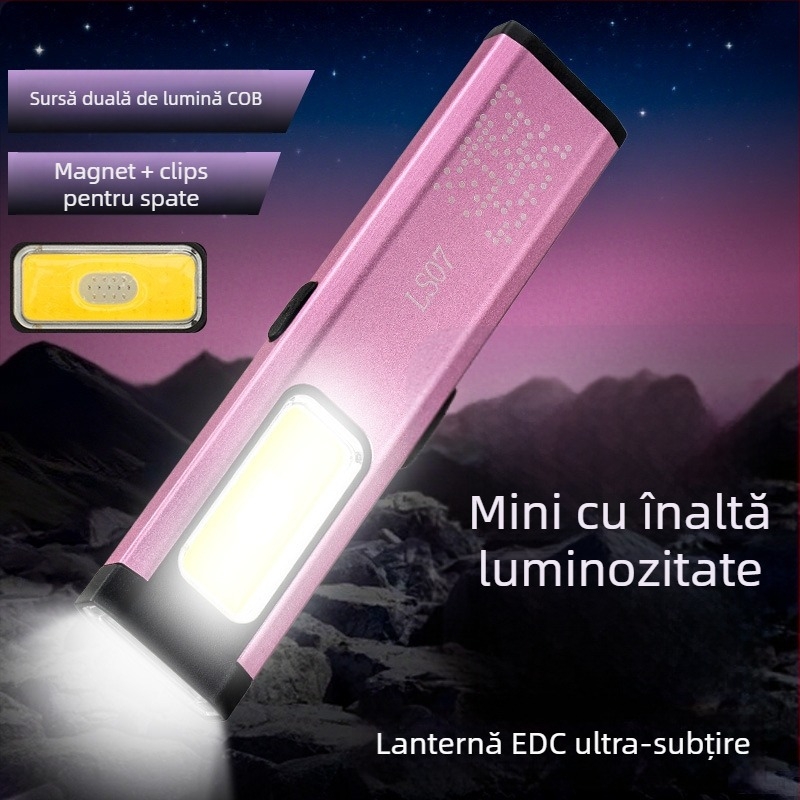 Lanternă LED manuală cu magneți, impermeabilă, mini, portabilă, iluminare de urgență pentru exterior — corp din aliaj de aluminiu, baterie 850 mAh, 10W, sursă LED, încărcare