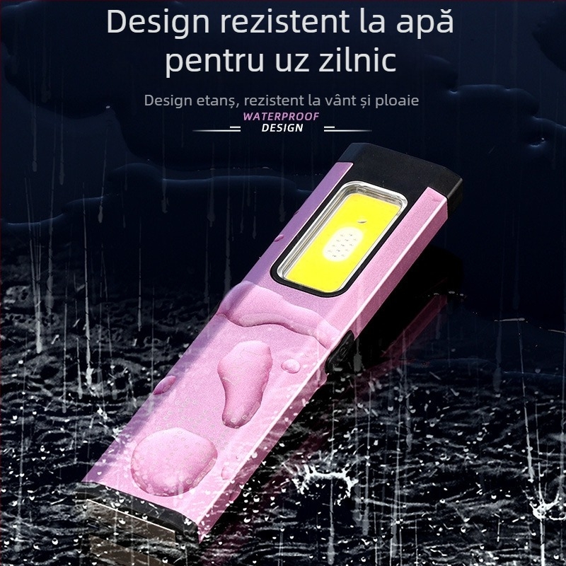 Lanternă LED manuală cu magneți, impermeabilă, mini, portabilă, iluminare de urgență pentru exterior — corp din aliaj de aluminiu, baterie 850 mAh, 10W, sursă LED, încărcare