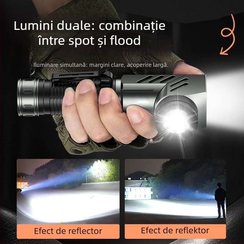 Lanternă LED magnetică de colț cu rotație de 360° și pivot la 90°, baterie 5000mAh, încărcare rapidă Type-C