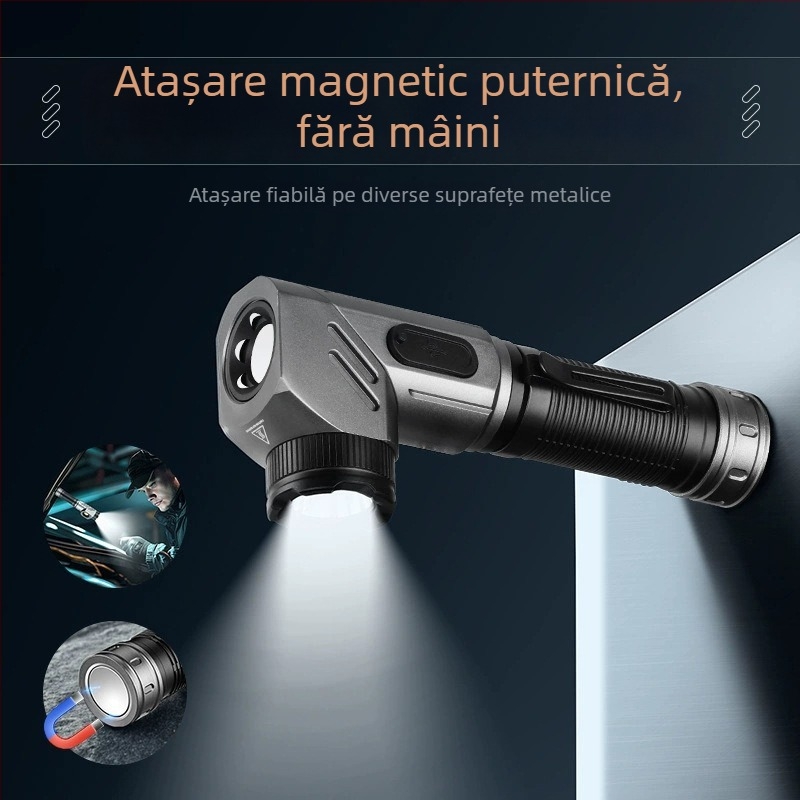 Lanternă LED magnetică de colț cu rotație de 360° și pivot la 90°, baterie 5000mAh, încărcare rapidă Type-C