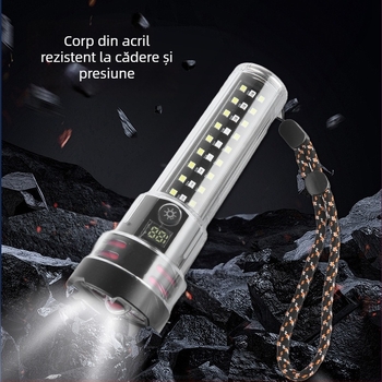 Lanternă LED externă multifuncțională cu iluminare puternică, baterie reîncărcabilă de 2000 mAh, corp din aliaj de aluminiu, rază de până la 500 m, alimentare manuală