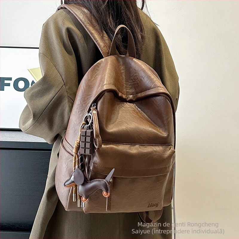 Rucsac PU cu compartiment pentru laptop, stil retro preppy european-american, închidere cu fermoar, rezistență la uzură pentru călătorii de afaceri