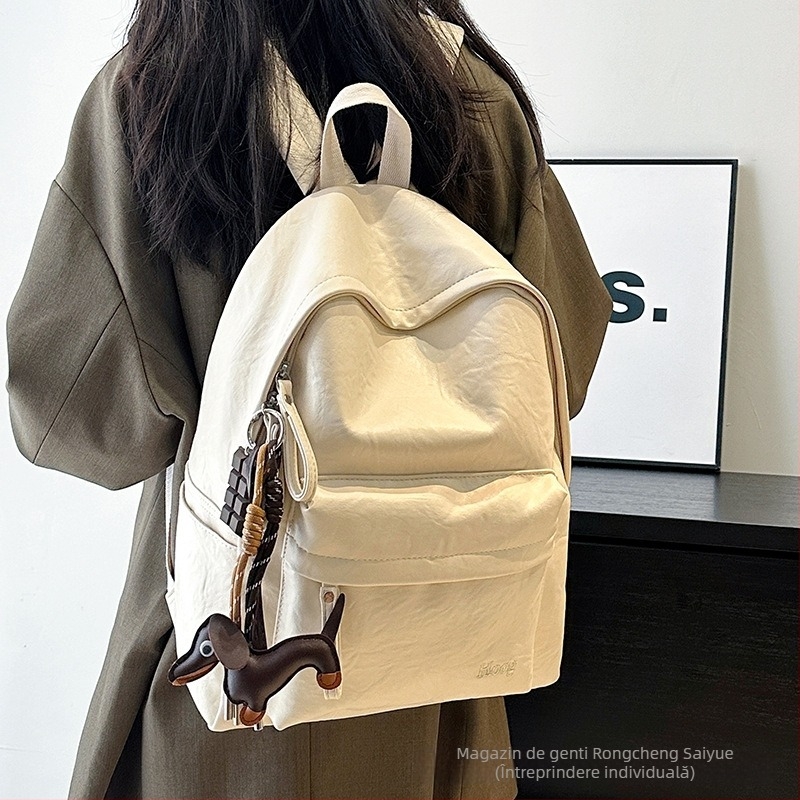 Rucsac PU cu compartiment pentru laptop, stil retro preppy european-american, închidere cu fermoar, rezistență la uzură pentru călătorii de afaceri