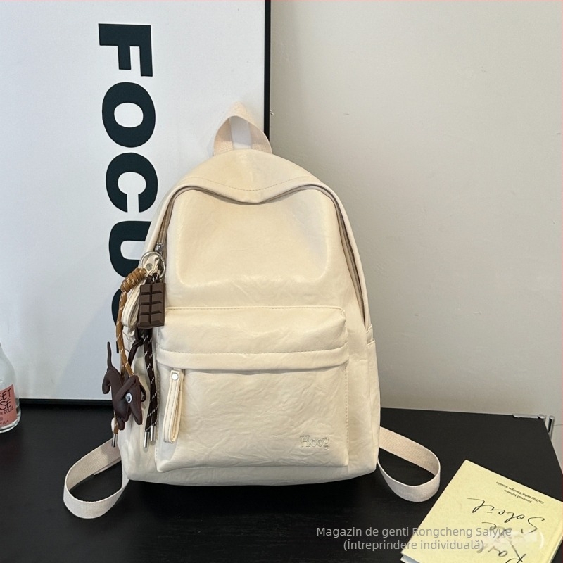 Rucsac PU cu compartiment pentru laptop, stil retro preppy european-american, închidere cu fermoar, rezistență la uzură pentru călătorii de afaceri